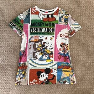 Zara Disney Mickey Mouse Graphic T-Shirt Dress- vintage print Multicolor